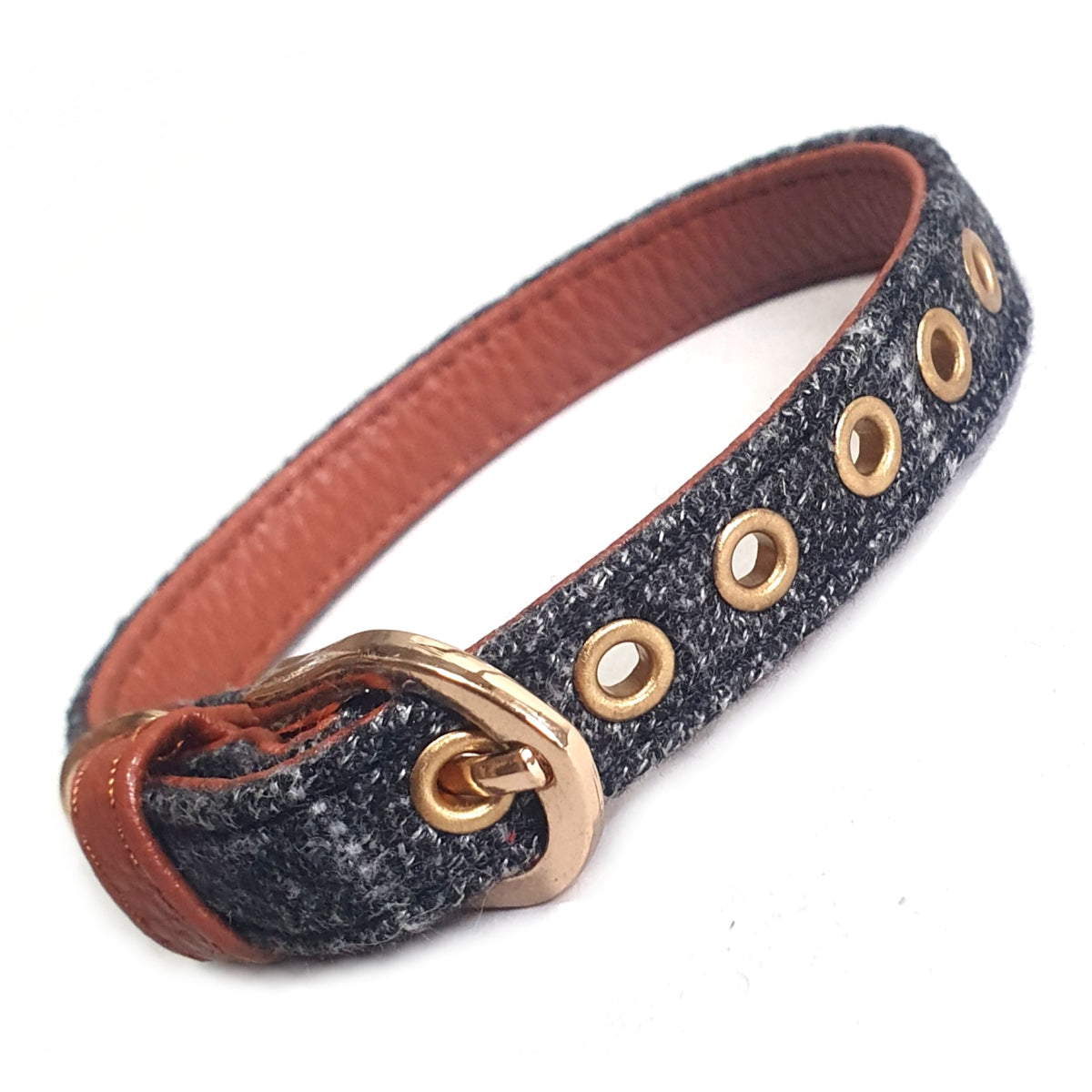 Grey Fabric & Brown Dog Collar Lead Set