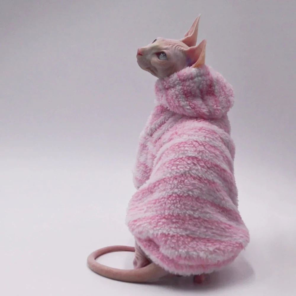 Sphynx Cat Teddy Fleece Hoody - Milkshake Pink