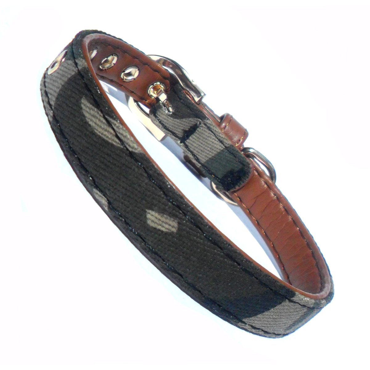 Collars Army Fabric & Brown Dog Collar - Prince & Princess Designer Petwear