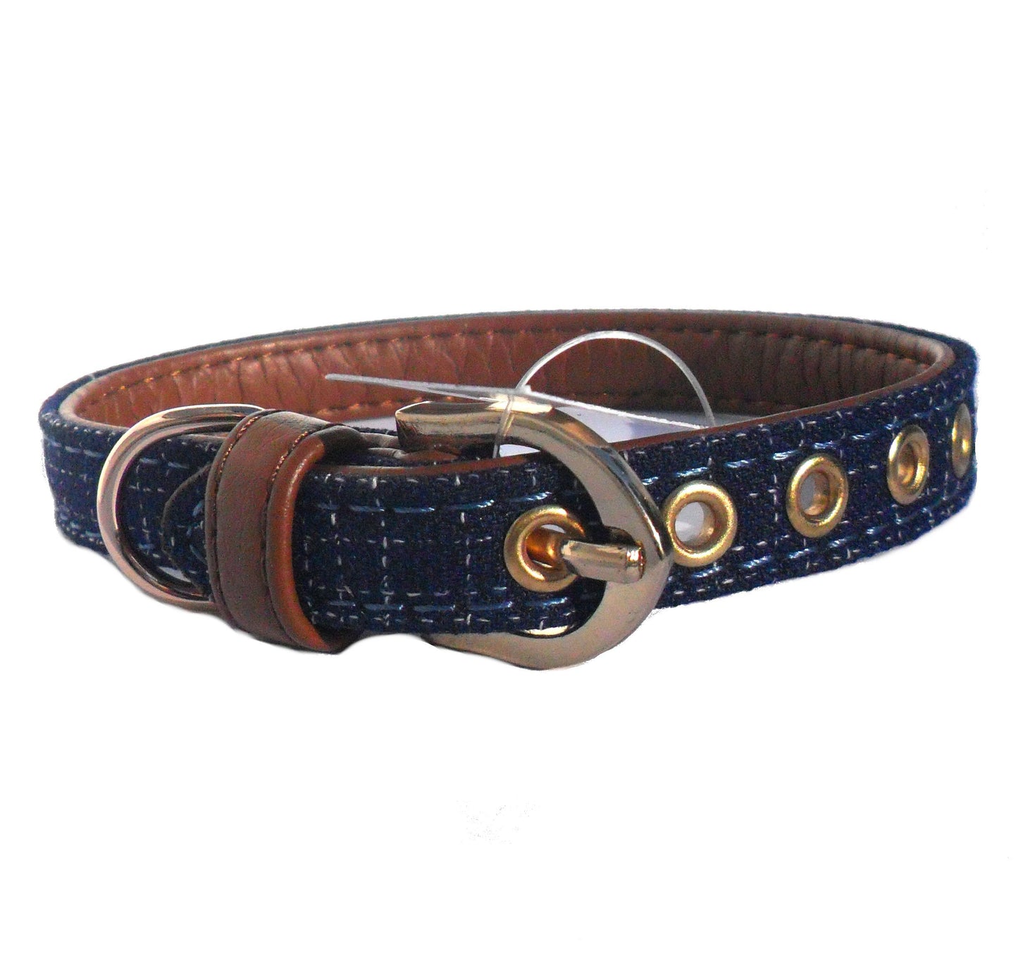 Collars Blue Fabric & Brown Dog Collar - Prince & Princess Designer Petwear