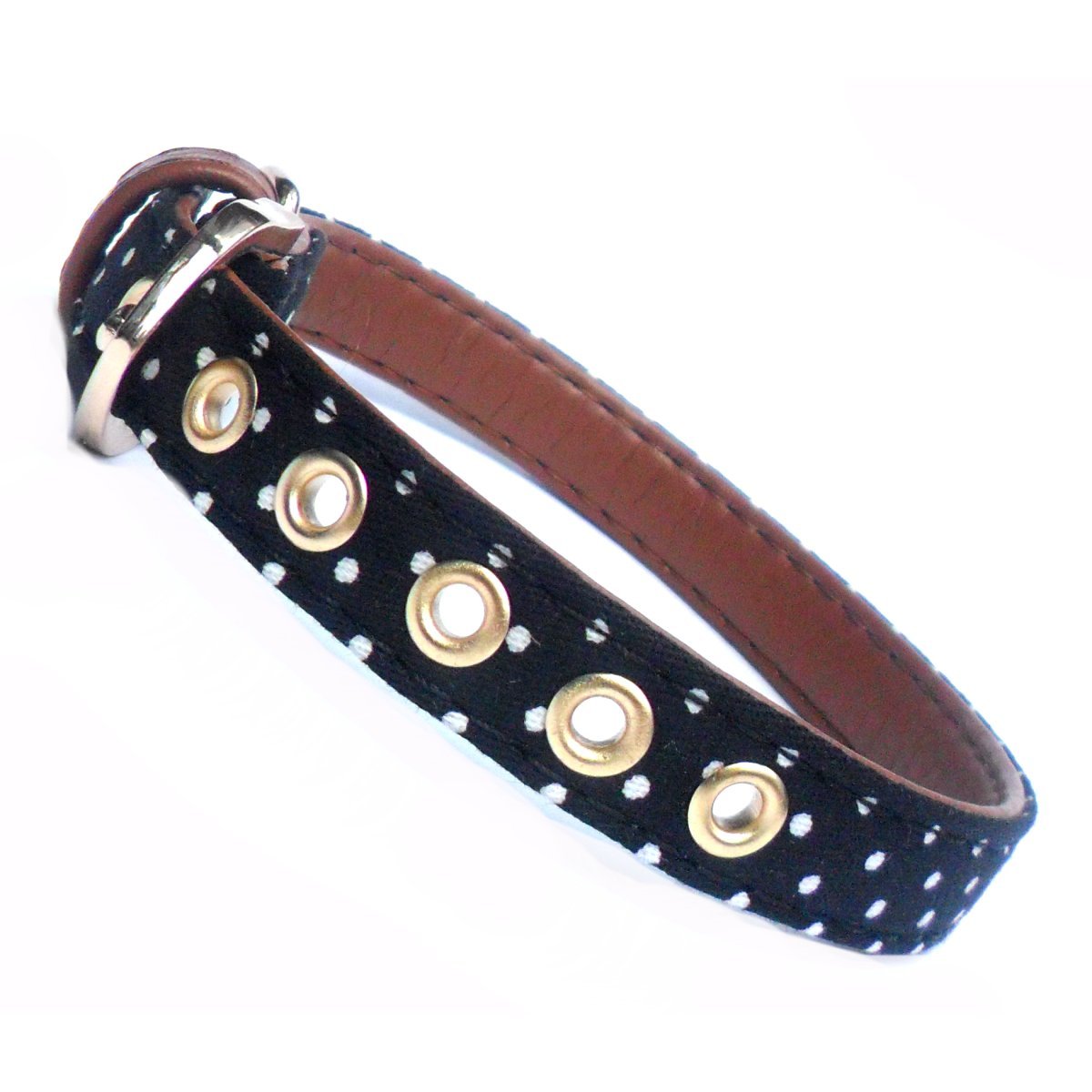 collars Polka Dot & Brown Fabric Dog Collar - Prince & Princess Designer Petwear