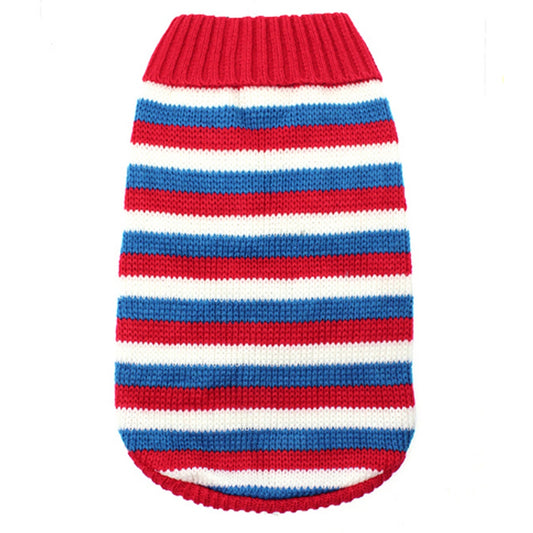 Striped Knitted Dog Jumper Red/White/Blue
