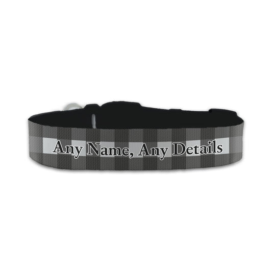 Personalised Small Dog Collar with Black Tartan Background Image 1