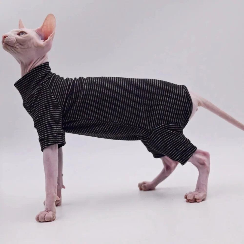Striped Sphynx Cat 4-Leg Full Body Jumpsuit - Black