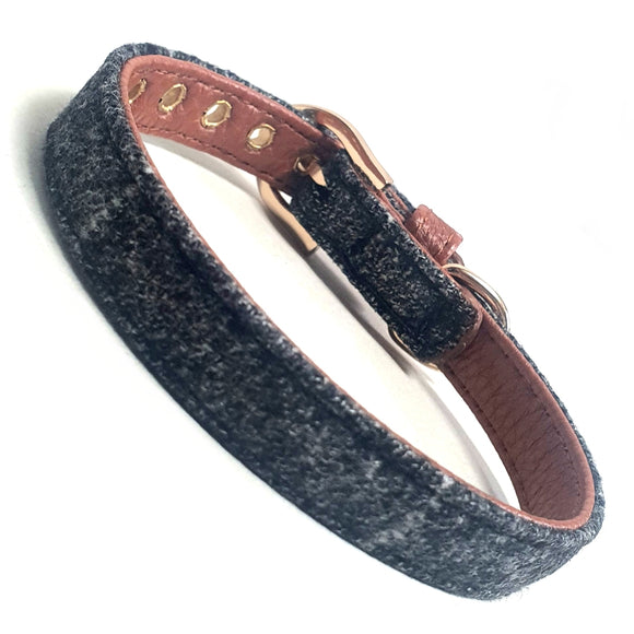 Grey Fabric & Brown Dog Collar