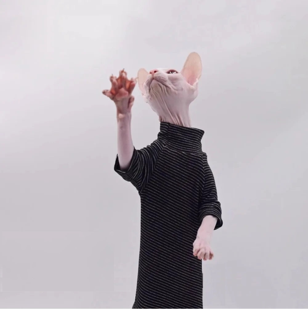 Striped Sphynx Cat 4-Leg Full Body Jumpsuit - Black