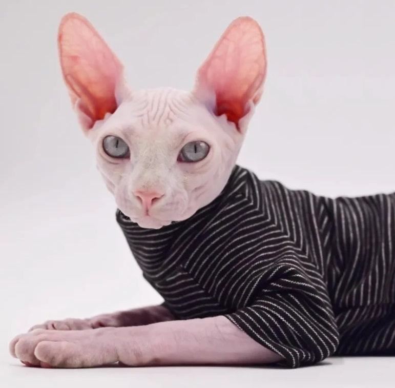 Striped Sphynx Cat 4-Leg Full Body Jumpsuit - Black