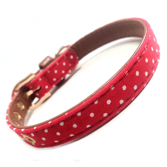 Collar de perro de tela de lunares - Rojo