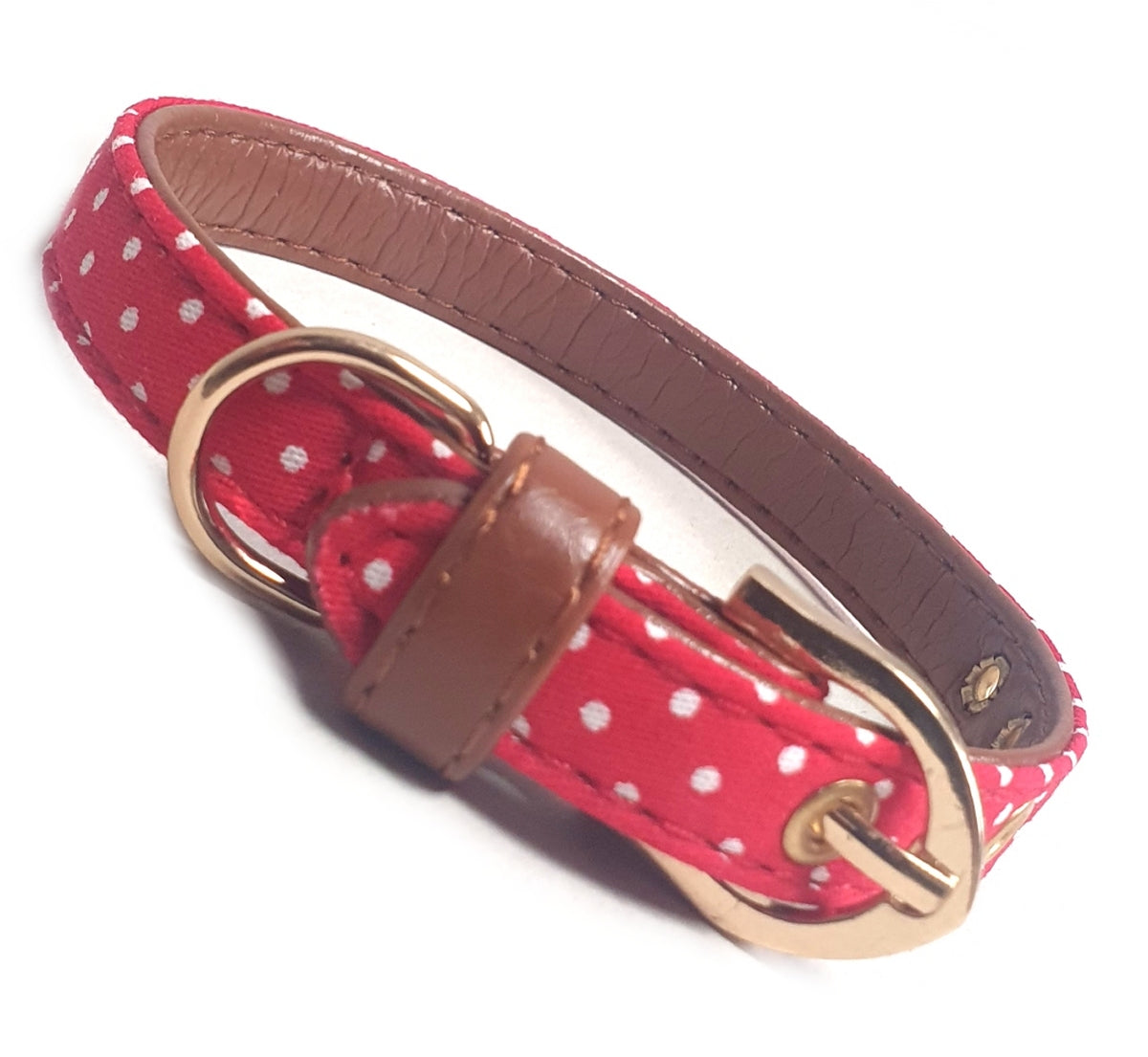 Polka Dot Fabric Dog Collar - Red