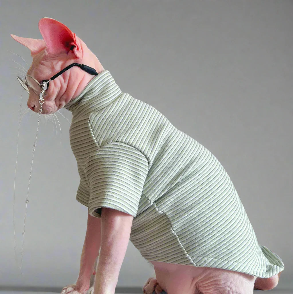 Stretchy Green Stripe Sphynx Cat T-Shirt