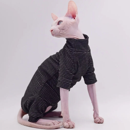 Striped Sphynx Cat 4-Leg Full Body Jumpsuit - Black