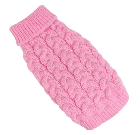 Cable Knit Sphynx Cat Jumper Sweater - Baby Pink