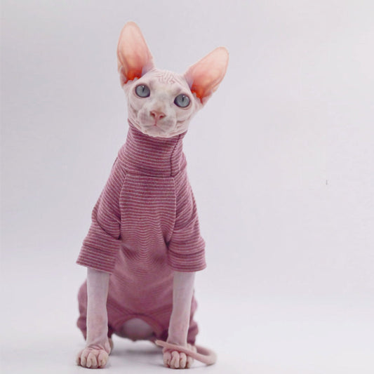 Striped Sphynx Cat 4-Leg Full Body Jumpsuit - Stonewashed Burgundy