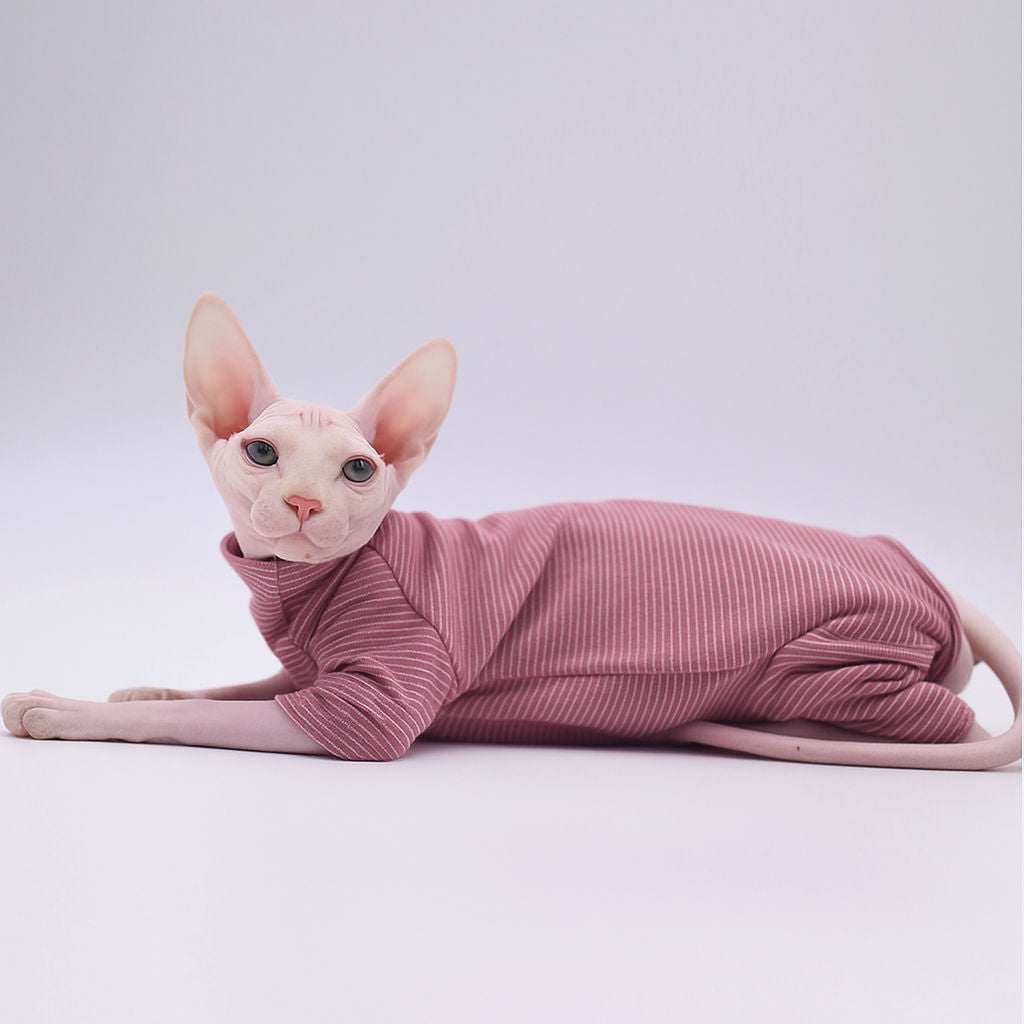 Striped Sphynx Cat 4-Leg Full Body Jumpsuit - Stonewashed Burgundy