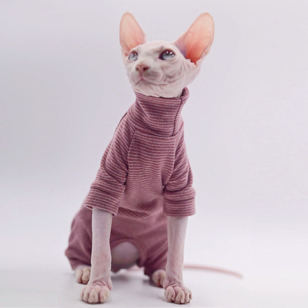 Striped Sphynx Cat 4-Leg Full Body Jumpsuit - Stonewashed Burgundy