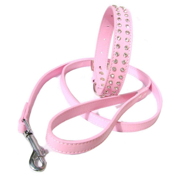 Dog Collar & Lead Sets 2-Row Dog Collar Lead Set - Baby Pink - Prince & Princess Designer Petwear 