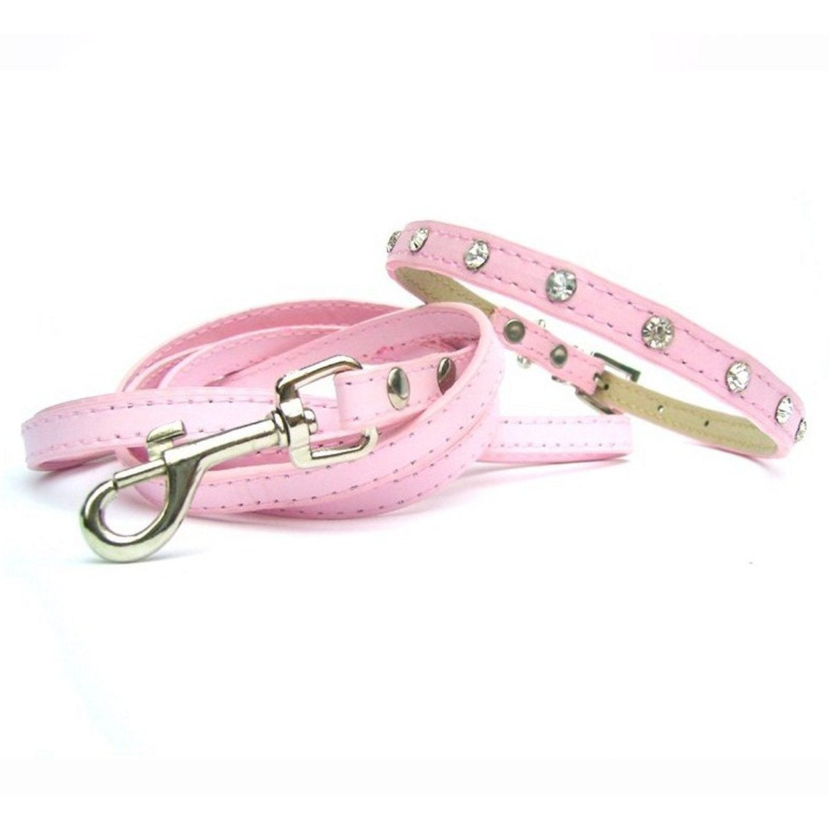 Dog Collar & Lead Sets Baby Rhinestone Dog Collar & Lead Set - Pink - Prince & Princess Designer Petwear 