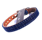 Collars Blue Fabric & Brown Dog Collar - Prince & Princess Designer Petwear 