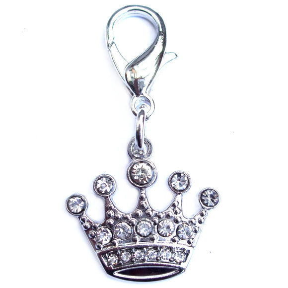 Crystal Crown Pet Collar Charm - Silver