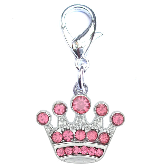 Charme de collier pour animal de compagnie en forme de couronne de cristal - Rose
