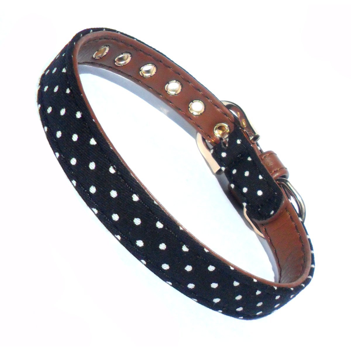 collars Polka Dot & Brown Fabric Dog Collar - Prince & Princess Designer Petwear 