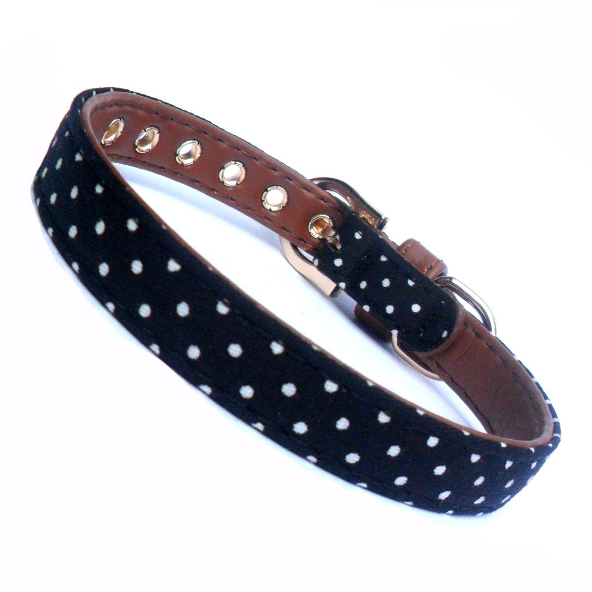 collars Polka Dot & Brown Fabric Dog Collar - Prince & Princess Designer Petwear 