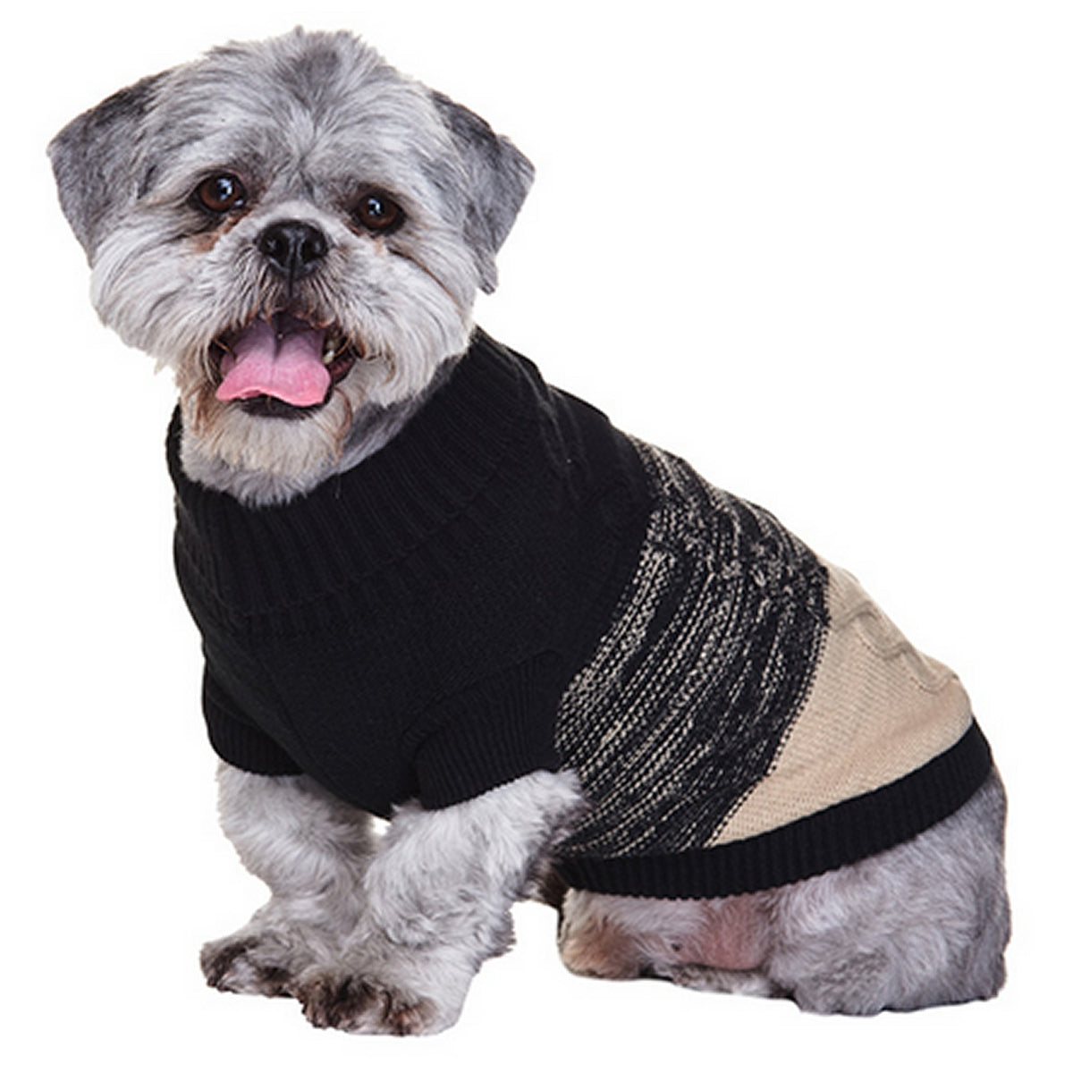 Designer Knitted Dog Jumper Black Beige