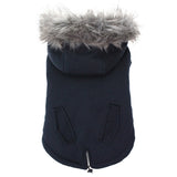 Black Fur Hood Parka Dog Coat