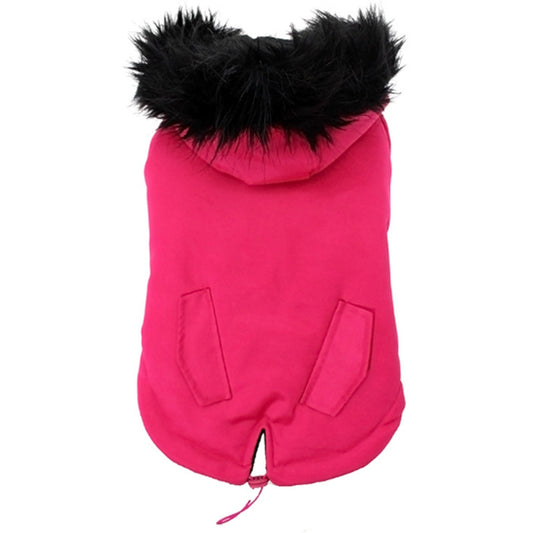 Manteau pour chien Parka à capuche en fourrure rose