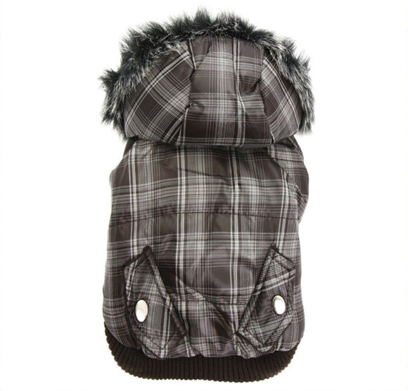 Dog Clothes Checked Detachable Hood Dog Coat - Prince & Princess Designer Petwear 